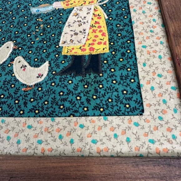 HANDMADE Wooden Framed Fabric Quilt pattern Country Farm Folk Wall Art - Picture 6 of 13